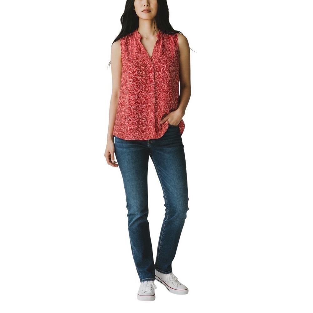 Collective‎ Concepts Womens Red White Dot Sleeveless V-Neck Blouse XSP-Preppy